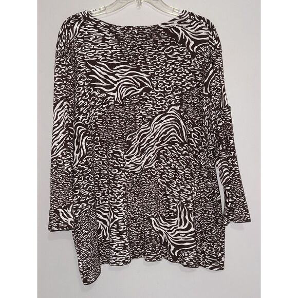 Fresh Produce Top 2X V Neck Relaxed Cotton Blouse 3/4 Sleeve Animal Print Art - Picture 5 of 12